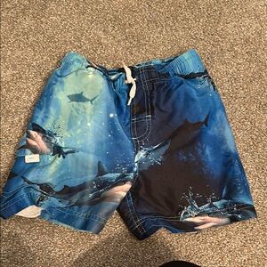 Blue Shark Print Swim Shorts